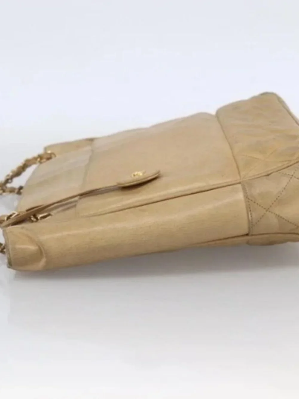 CHANEL Matelasse Chain Shoulder Bag Lamb Skin Beige Gold CC Auth 172997